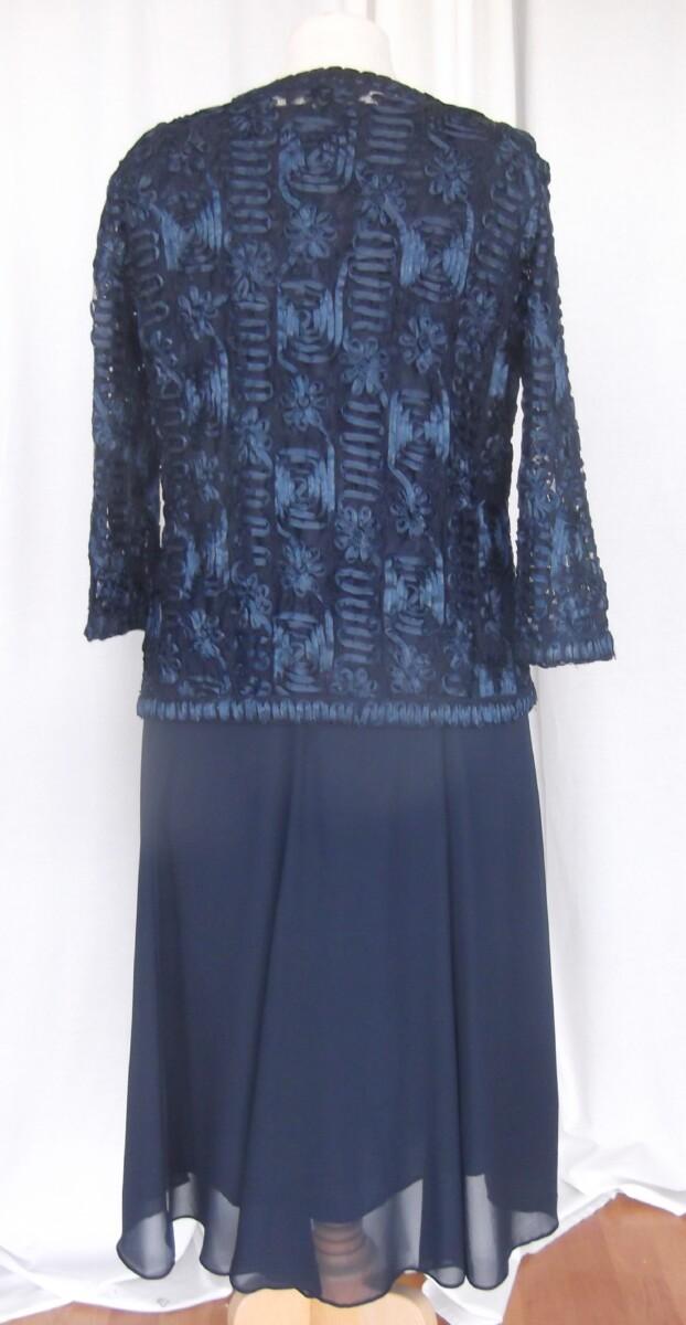 Jacques Vert MONIQUE NAVY DRESS OF NAVY RIBBON LACE BODICE NAVY CHIFFON SKIRT & NAVY RIBBON LACE JACKET
