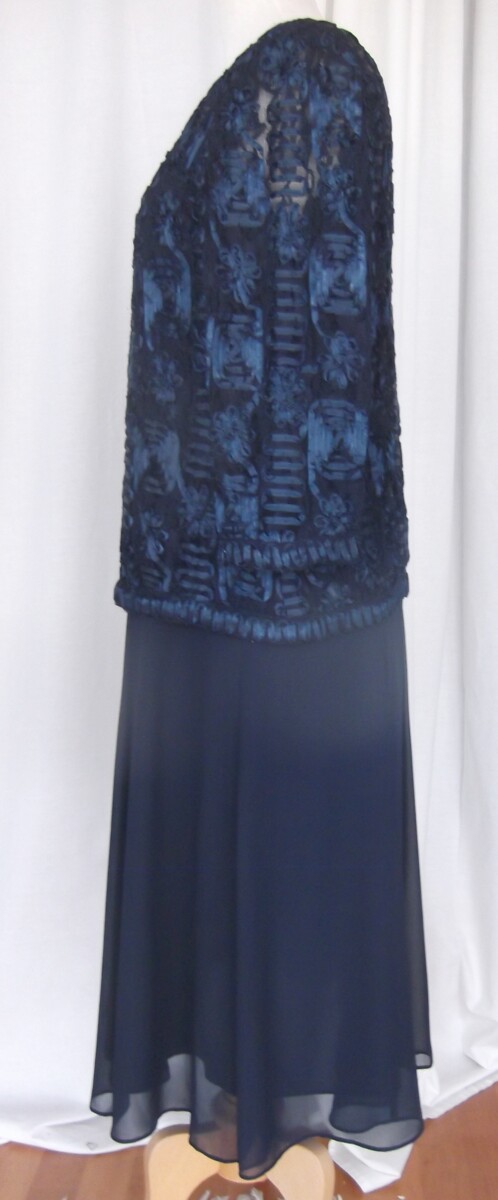 Jacques Vert MONIQUE NAVY DRESS OF NAVY RIBBON LACE BODICE NAVY CHIFFON SKIRT & NAVY RIBBON LACE JACKET