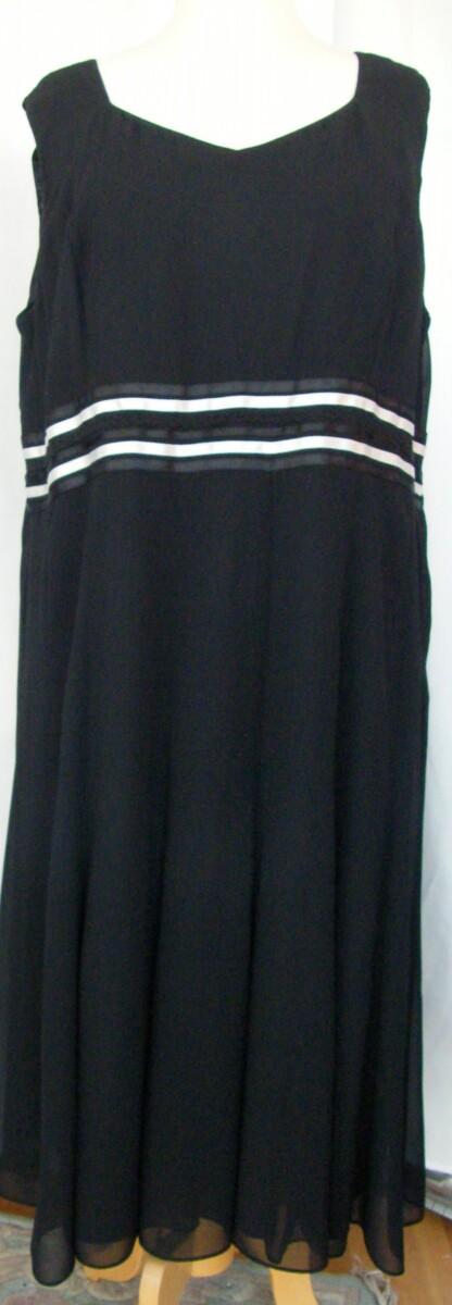 Jacques Vert MONIQUE RANGE BLACK CREPE CHIFFON DRESS BLACK & IVORY RIBBON AT MIDRIFF BLACK & IVORY RIBBON BOLERO