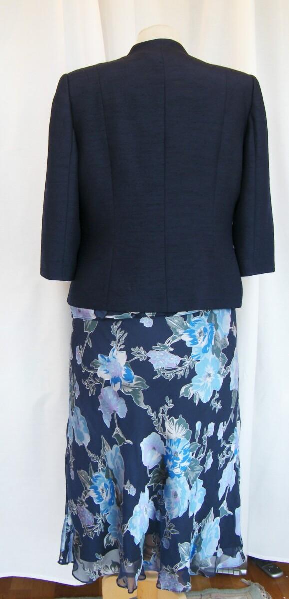 Jacques Vert MONIQUE RANGE NAVY 40% SILK DEVORE SKIRT & TOP POWDER BLUE PRINT & NAVY BLUE SHANTUNG JACKET
