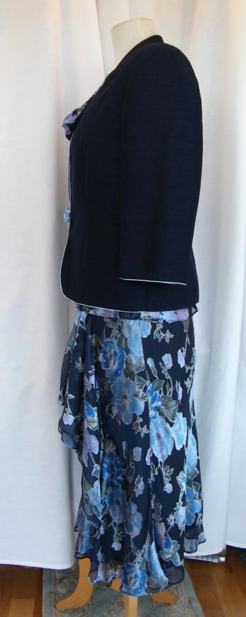 Jacques Vert MONIQUE RANGE NAVY 40% SILK DEVORE SKIRT & TOP POWDER BLUE PRINT & NAVY BLUE SHANTUNG JACKET