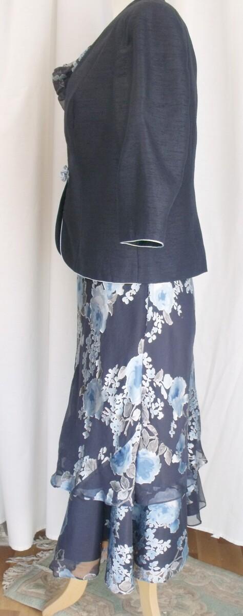 Jacques Vert MONIQUE RANGE NAVY BLUE 40% SILK DEVORE DRESS POWDER BLUE PRINT & NAVY BLUE SHANTUNG JACKET