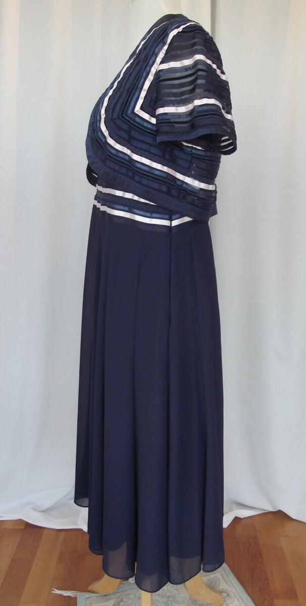 Jacques Vert MONIQUE RANGE NAVY CREPE CHIFFON DRESS NAVY & SHELL PINK RIBBON MIDRIFF NAVY & SHELL PINK RIBBON BOLERO