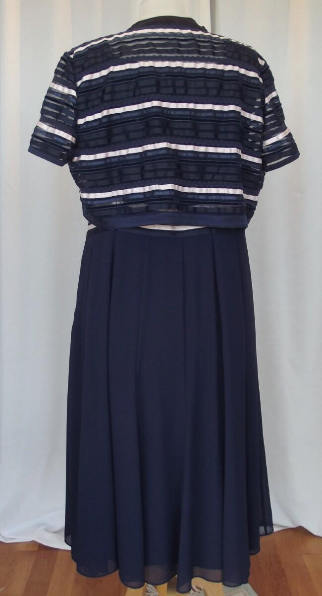 Jacques Vert MONIQUE RANGE NAVY CREPE CHIFFON DRESS NAVY & SHELL PINK RIBBON MIDRIFF NAVY & SHELL PINK RIBBON BOLERO