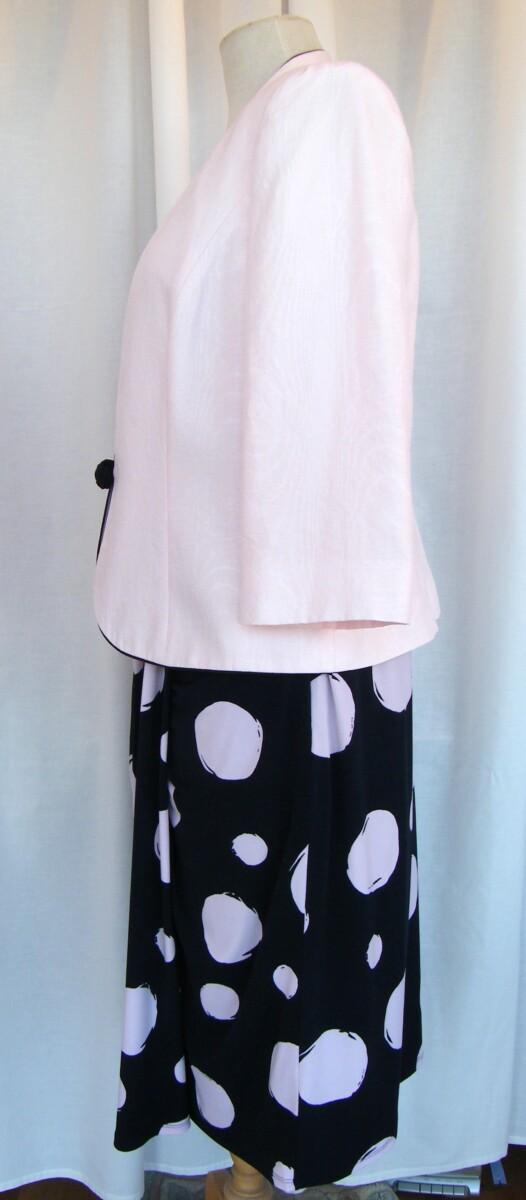 Jacques Vert MONIQUE RANGE NAVY JERSEY DRESS RANDOM LARGE PINK SPOTS PINK MOIRE SHANTUNG JACKET WITH NAVY EDGING