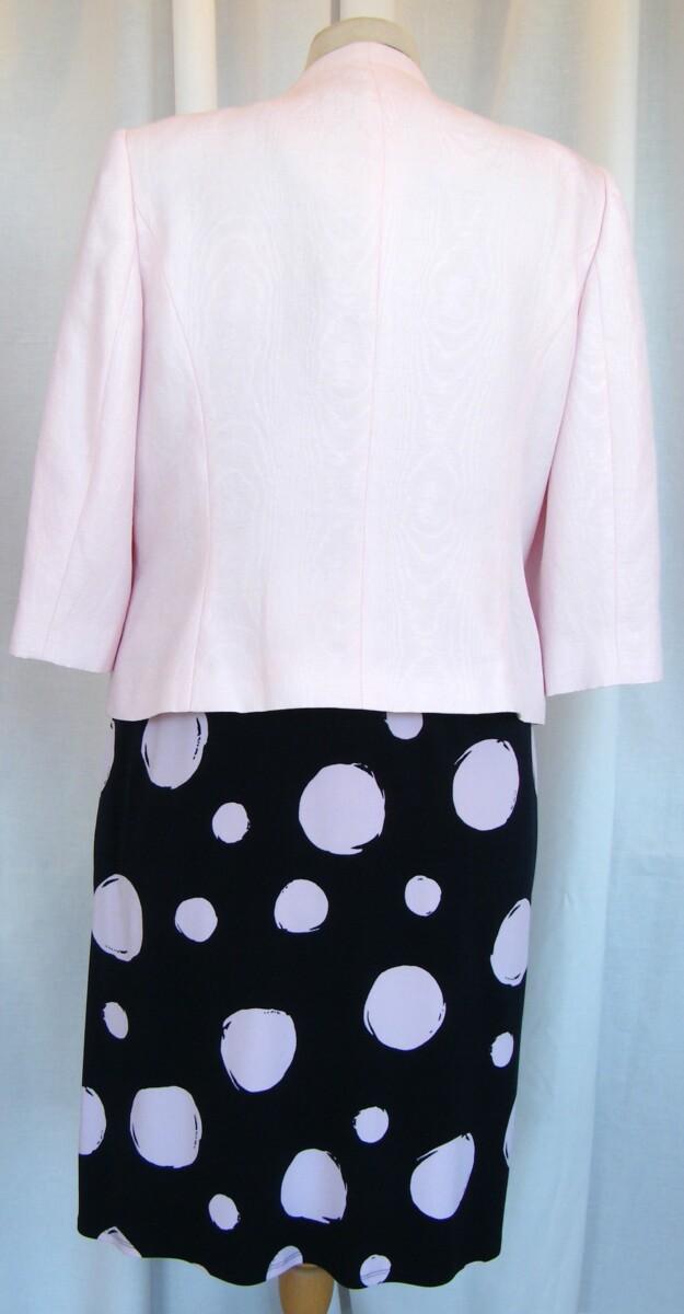 Jacques Vert MONIQUE RANGE NAVY JERSEY DRESS RANDOM LARGE PINK SPOTS PINK MOIRE SHANTUNG JACKET WITH NAVY EDGING