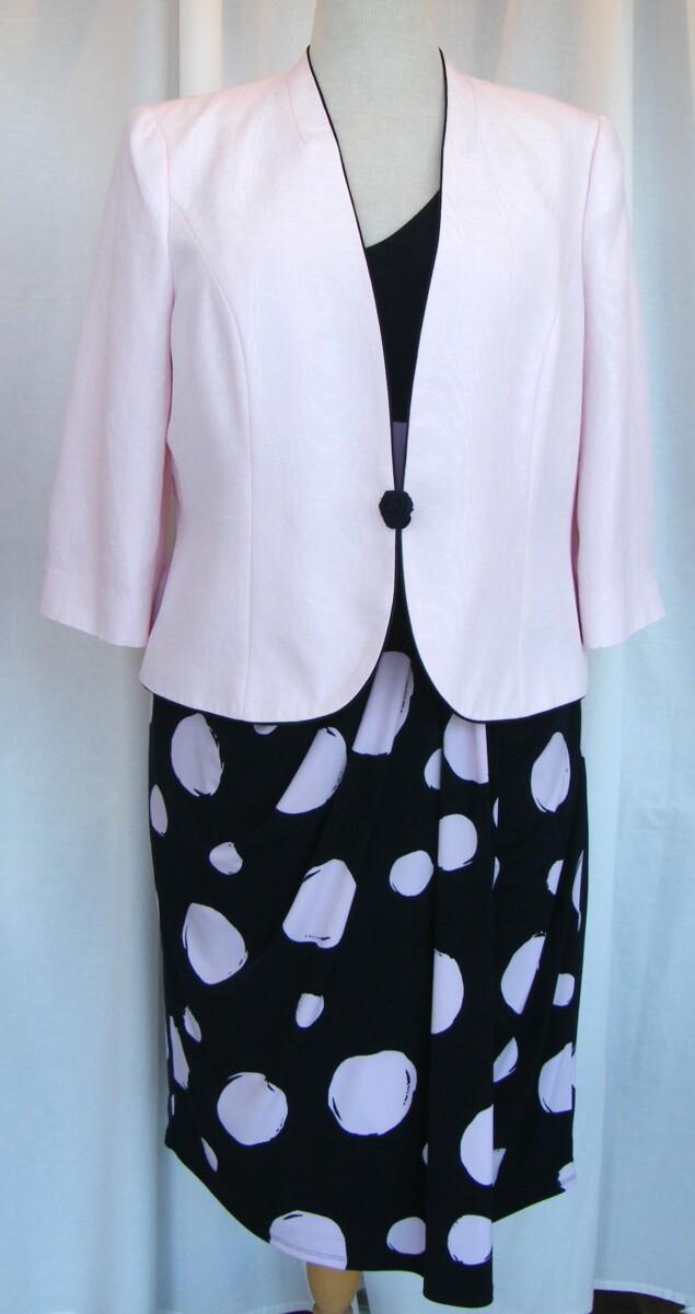 jacques vert MONIQUE RANGE NAVY JERSEY DRESS RANDOM LARGE PINK SPOTS PINK MOIRE SHANTUNG JACKET WITH NAVY EDGING