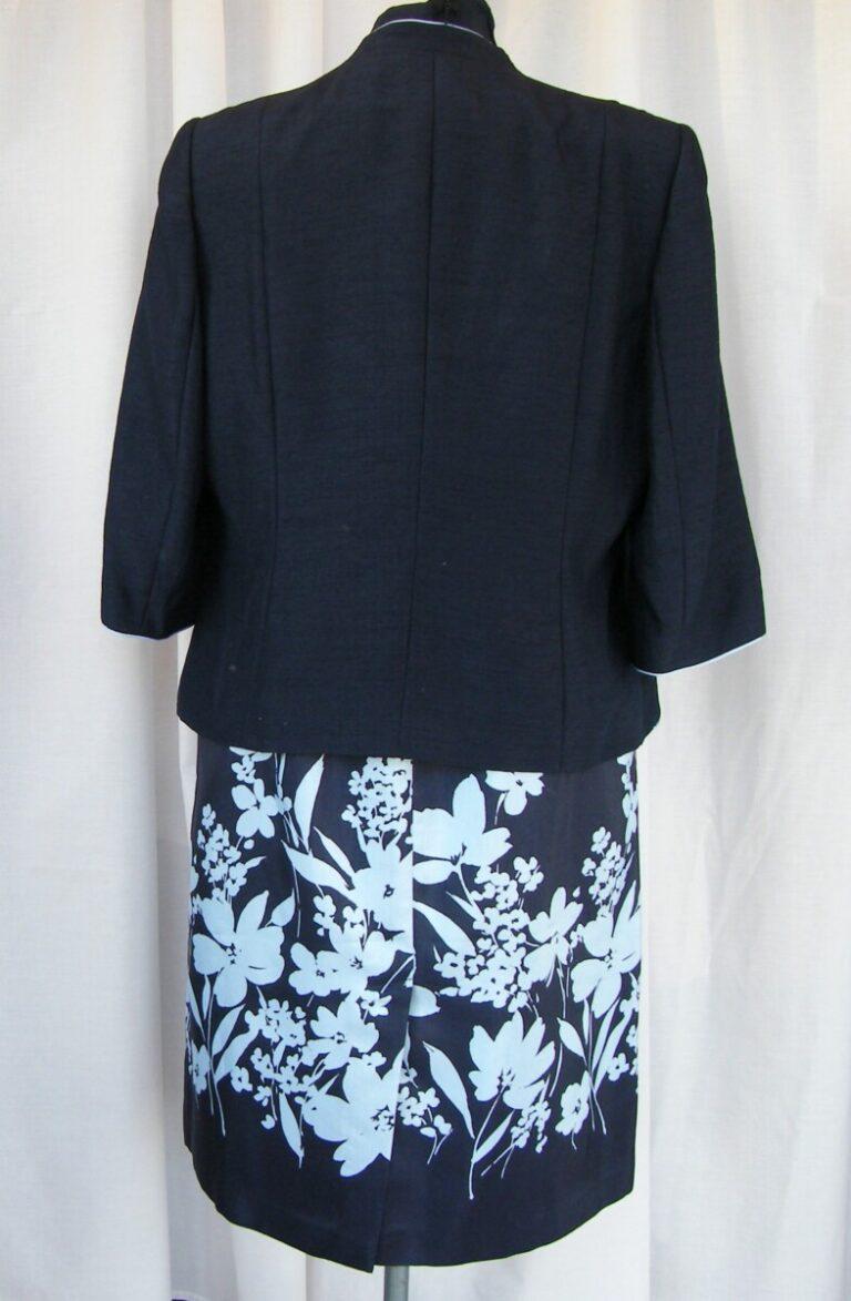 Jacques Vert MONIQUE RANGE NAVY SHANTUNG SHIFT DRESS POWDER BLUE TRAILING DAISY PRINT & MONIQUE NAVY SHANTUNG JACKET