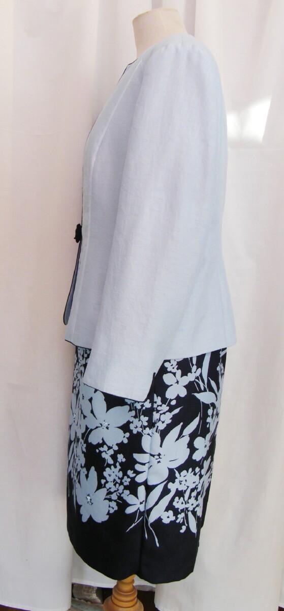 Jacques Vert MONIQUE RANGE NAVY SHANTUNG SHIFT DRESS POWDER BLUE PRINT & POWDER BLUE MOIRE SHANTUNG JACKET