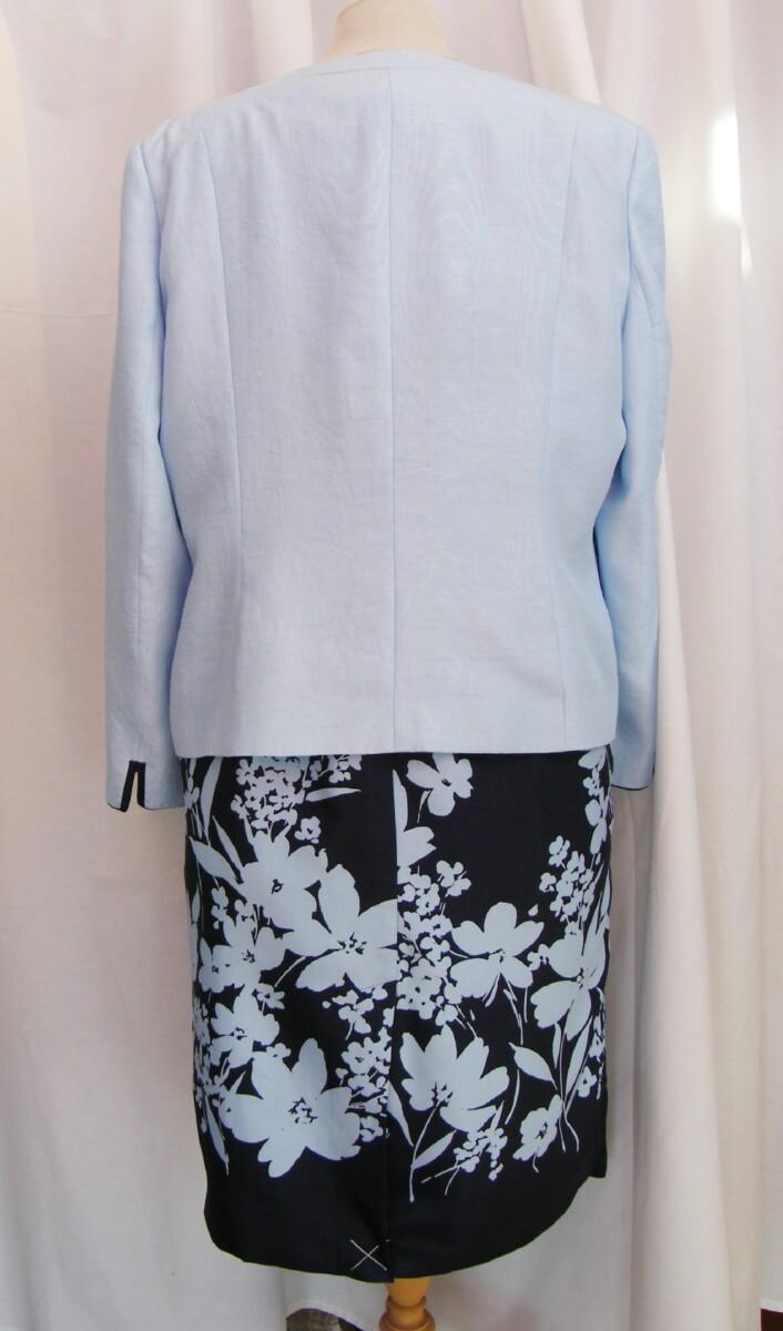 Jacques Vert MONIQUE RANGE NAVY SHANTUNG SHIFT DRESS POWDER BLUE PRINT & POWDER BLUE MOIRE SHANTUNG JACKET