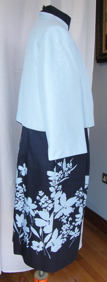 Jacques Vert MONIQUE RANGE NAVY SHANTUNG SHIFT DRESS POWDER BLUE PRINT & POWDER BLUE SHORT JACKET