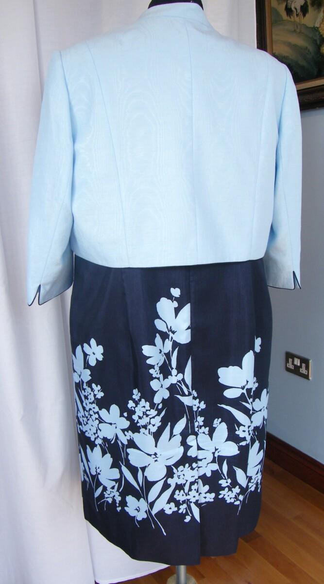 Jacques Vert MONIQUE RANGE NAVY SHANTUNG SHIFT DRESS POWDER BLUE PRINT & POWDER BLUE SHORT JACKET