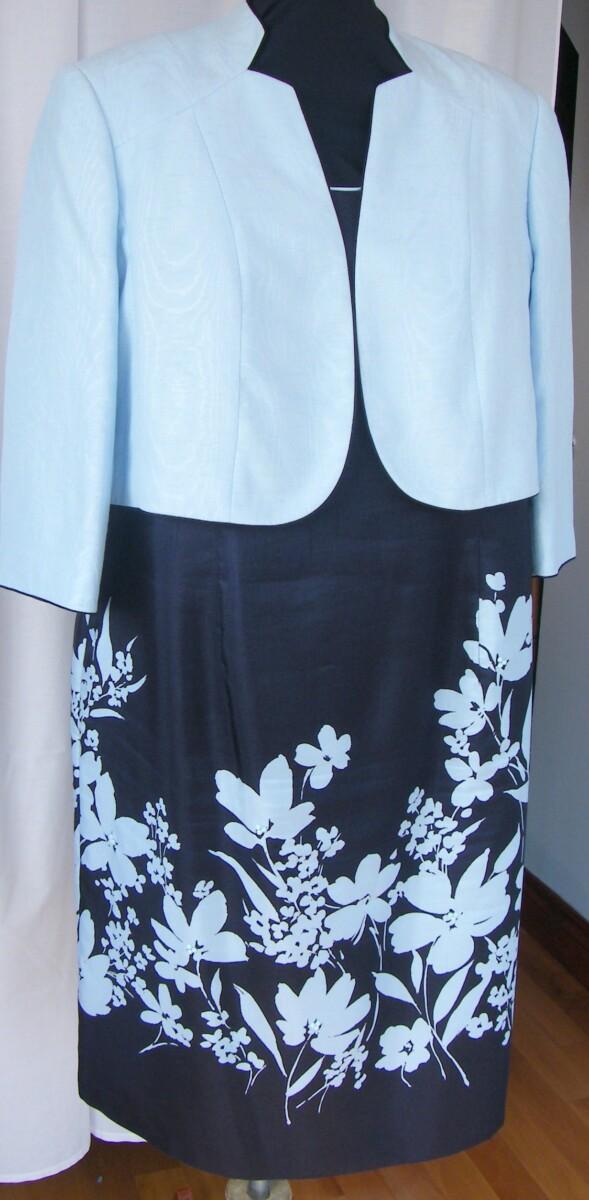 jacques vert MONIQUE RANGE NAVY SHANTUNG SHIFT DRESS POWDER BLUE PRINT & POWDER BLUE SHORT JACKET
