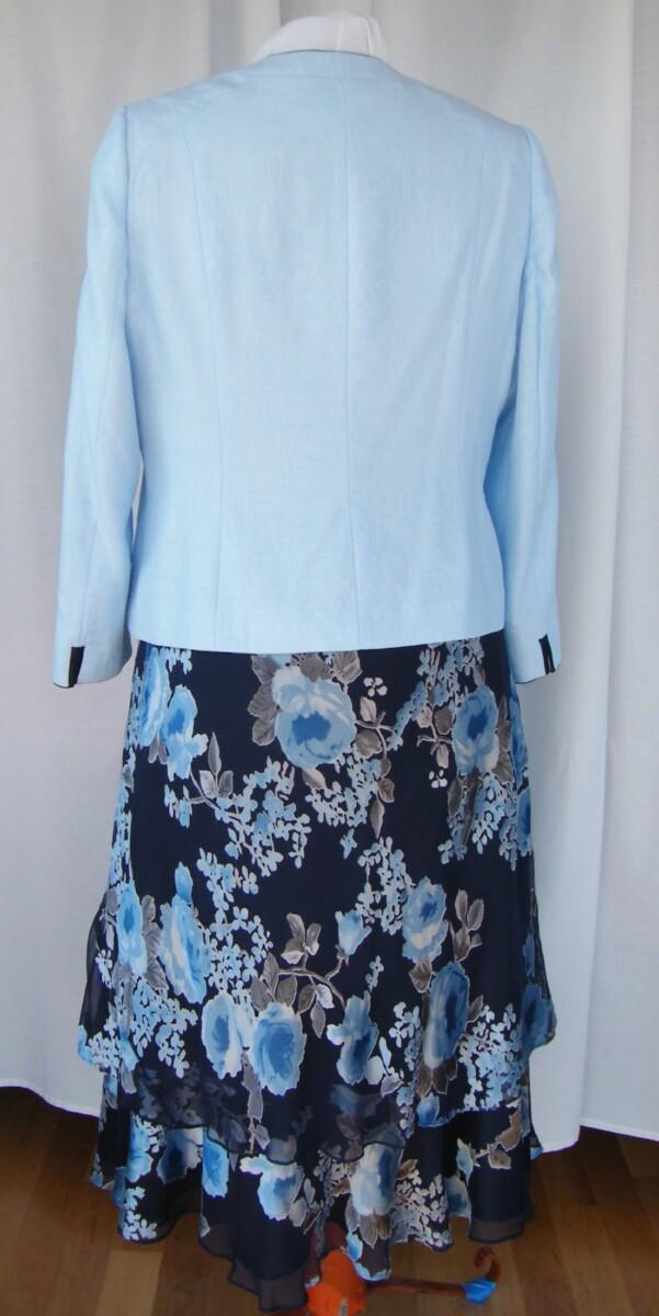 Jacques Vert MONIQUE RANGE NAVY SILK DEVORE DRESS POWDER BLUE PRINT & POWDER BLUE MOIRE SHANTUNG JACKET NAVY DETAIL