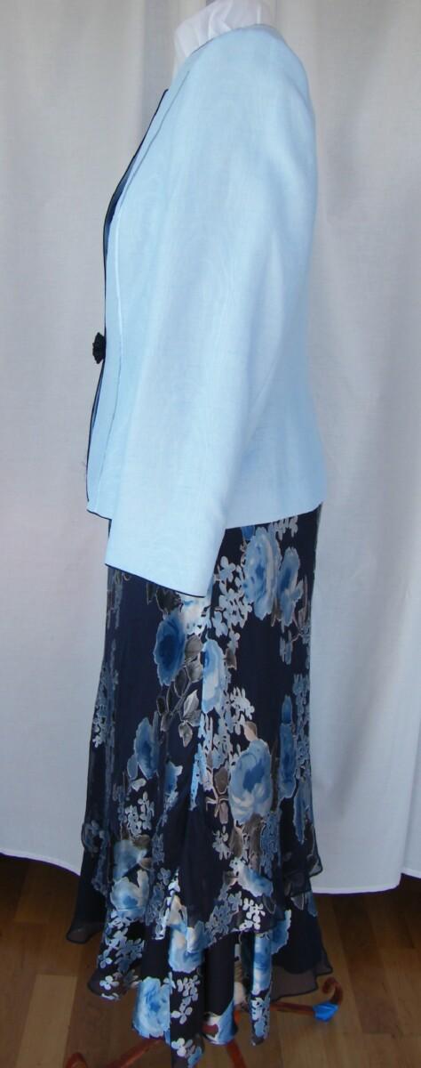 Jacques Vert MONIQUE RANGE NAVY SILK DEVORE DRESS POWDER BLUE PRINT & POWDER BLUE MOIRE SHANTUNG JACKET NAVY DETAIL