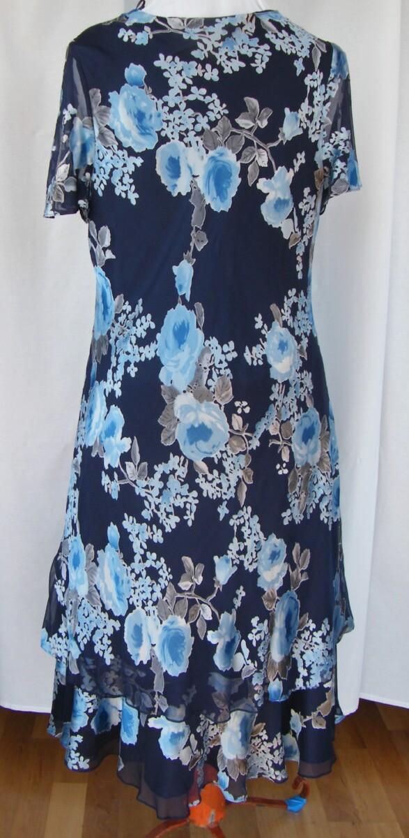 Jacques Vert MONIQUE RANGE NAVY SILK DEVORE DRESS POWDER BLUE PRINT & POWDER BLUE MOIRE SHANTUNG JACKET NAVY DETAIL