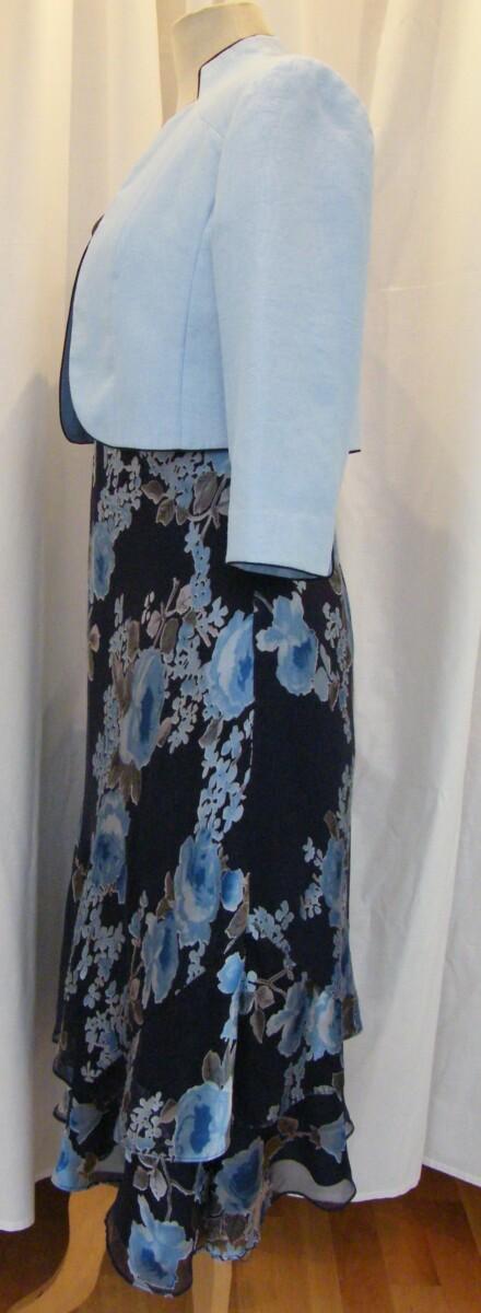 Jacques Vert MONIQUE RANGE NAVY SILK DEVORE DRESS POWDER BLUE PRINT & POWDER BLUE SHANTUNG NOTCH NECK SHORT JACKET