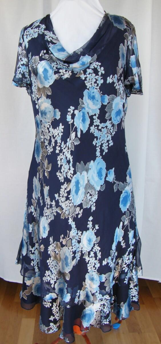 Jacques Vert MONIQUE RANGE NAVY SILK DEVORE DRESS POWDER BLUE PRINT & POWDER BLUE SHANTUNG NOTCH NECK SHORT JACKET