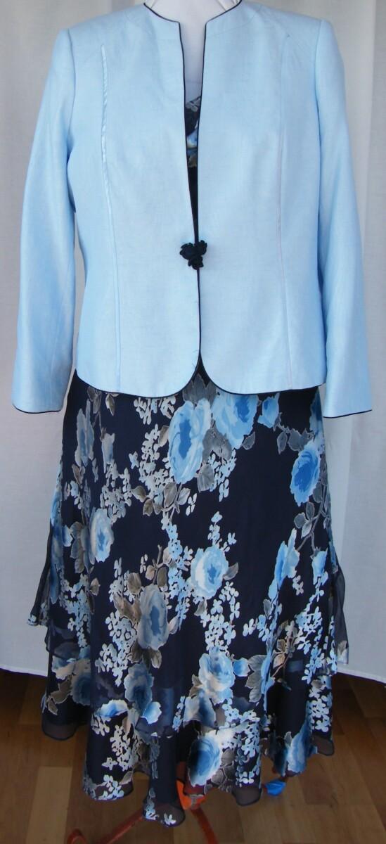 jacques vert MONIQUE RANGE NAVY SILK DEVORE DRESS POWDER BLUE PRINT & POWDER BLUE MOIRE SHANTUNG JACKET NAVY DETAIL