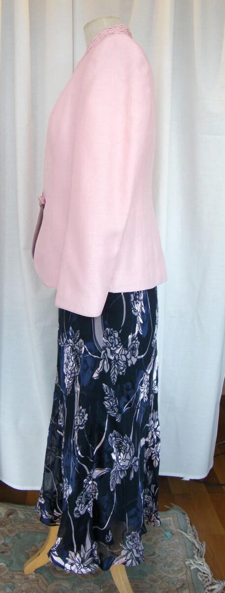 Jacques Vert MONIQUE RANGE NAVY SILK DEVORE MAXI DRESS TRAILING ROSE PRINT & SHELL PINK SHANTUNG JACKET
