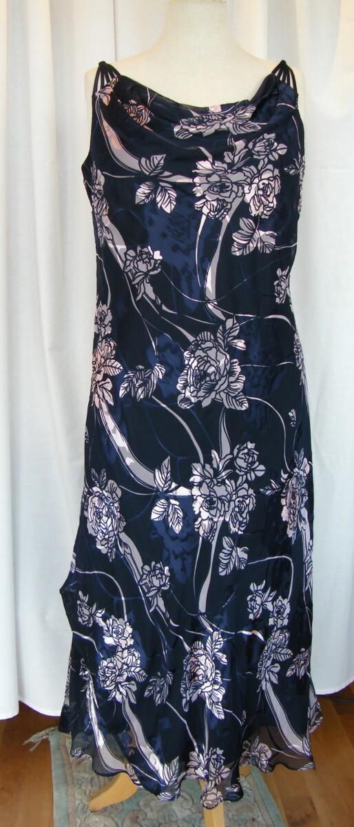 Jacques Vert MONIQUE RANGE NAVY SILK DEVORE MAXI DRESS TRAILING ROSE PRINT & SHELL PINK SHANTUNG JACKET