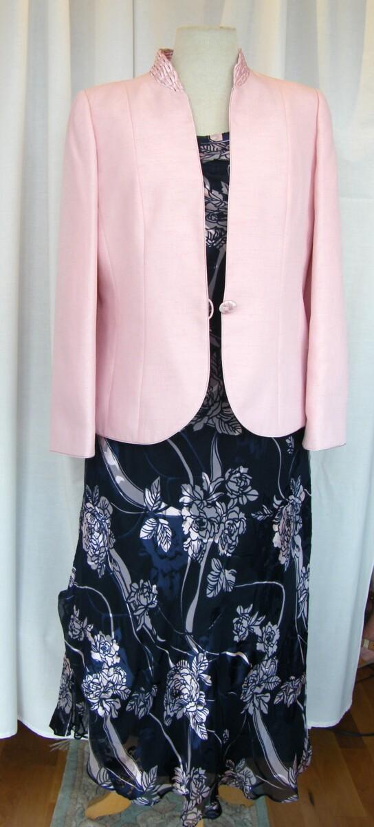 jacques vert MONIQUE RANGE NAVY SILK DEVORE MAXI DRESS TRAILING ROSE PRINT & SHELL PINK SHANTUNG JACKET jacques vert MONIQUE RANGE NAVY SILK DEVORE MAXI DRESS TRAILING ROSE PRINT & SHELL PINK SHANTUNG JACKET