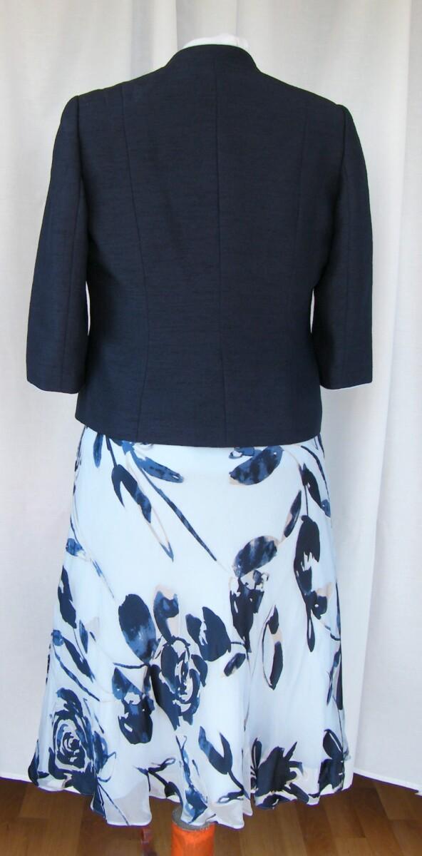 Jacques Vert MONIQUE RANGE POWDER BLUE SILK DEVORE DRESS NAVY ROSA GRANDE PRINT MONIQUE NAVY BLUE SHANTUNG JACKET
