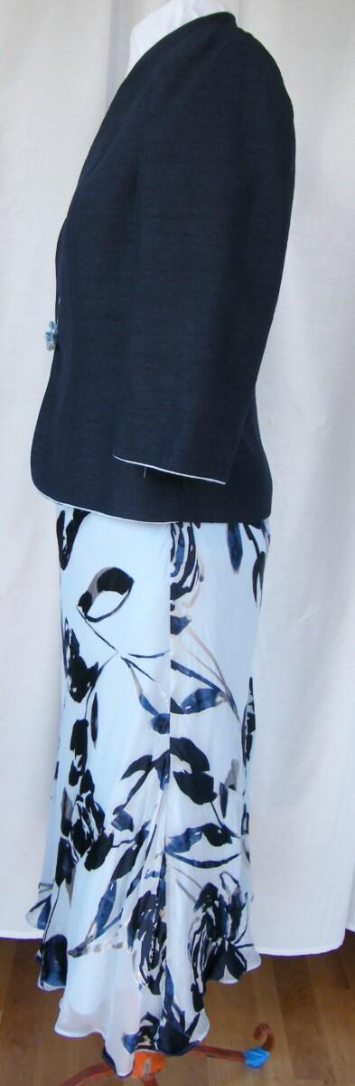 Jacques Vert MONIQUE RANGE POWDER BLUE SILK DEVORE DRESS NAVY ROSA GRANDE PRINT MONIQUE NAVY BLUE SHANTUNG JACKET