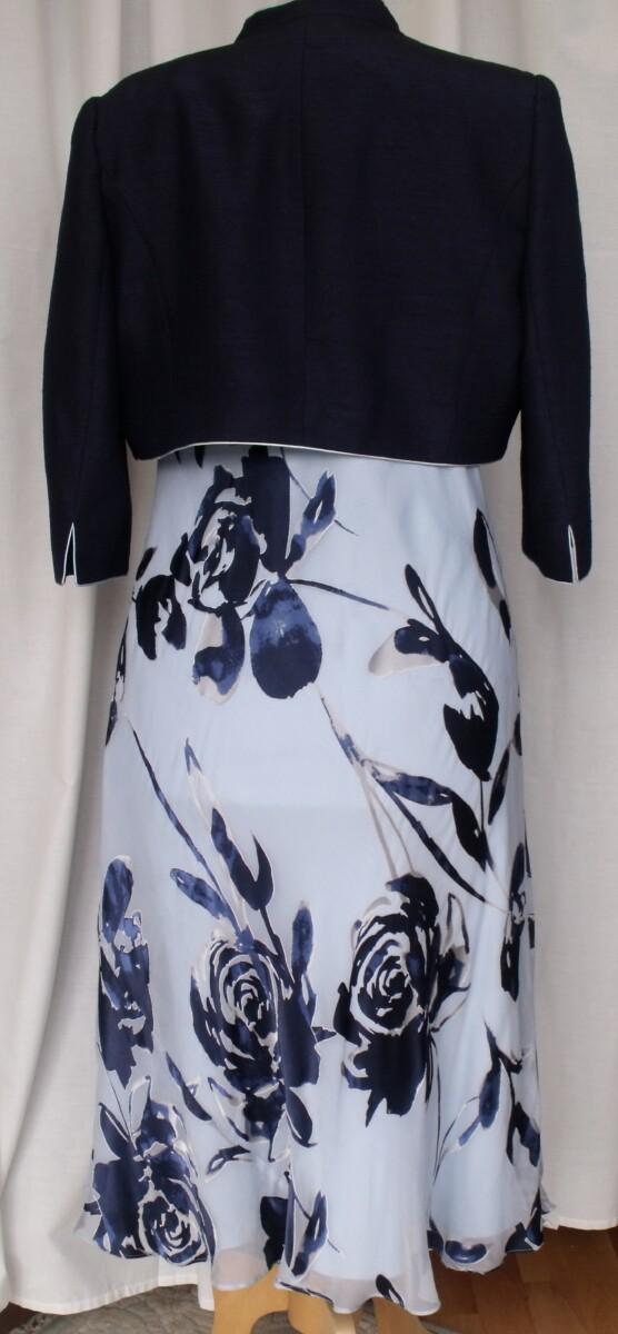 Jacques Vert MONIQUE RANGE POWDER BLUE SILK DEVORE DRESS NAVY ROSA GRANDE PRINT MONIQUE NAVY SHORT JACKET