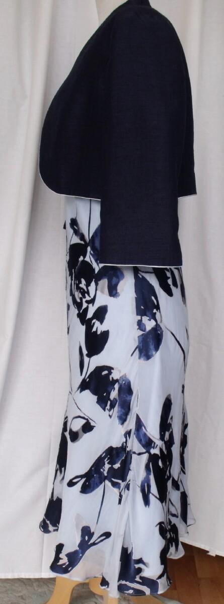 Jacques Vert MONIQUE RANGE POWDER BLUE SILK DEVORE DRESS NAVY ROSA GRANDE PRINT MONIQUE NAVY SHORT JACKET