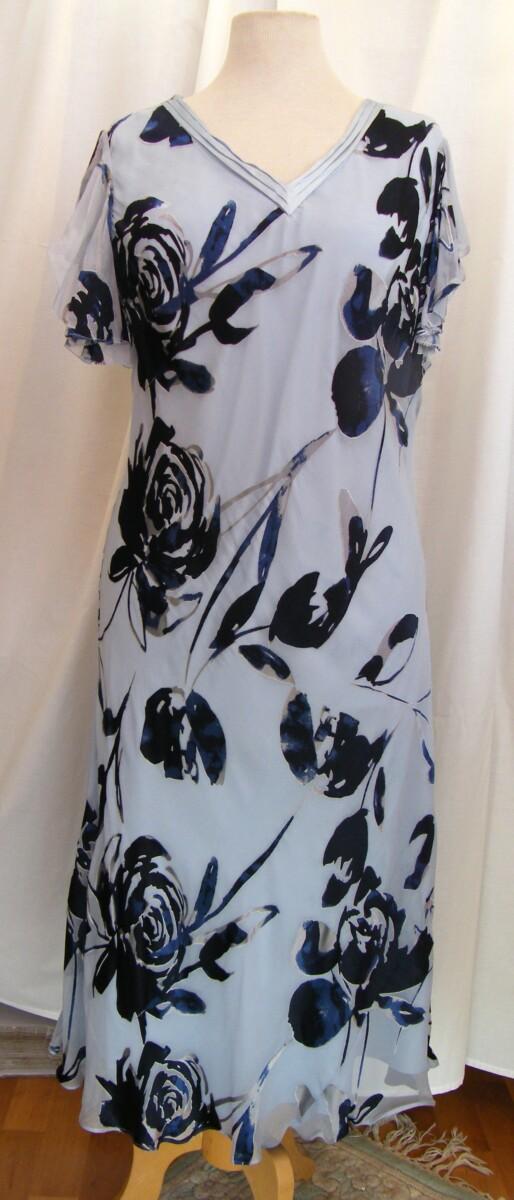 Jacques Vert MONIQUE RANGE POWDER BLUE SILK DEVORE DRESS NAVY ROSA GRANDE PRINT MONIQUE NAVY SHORT JACKET