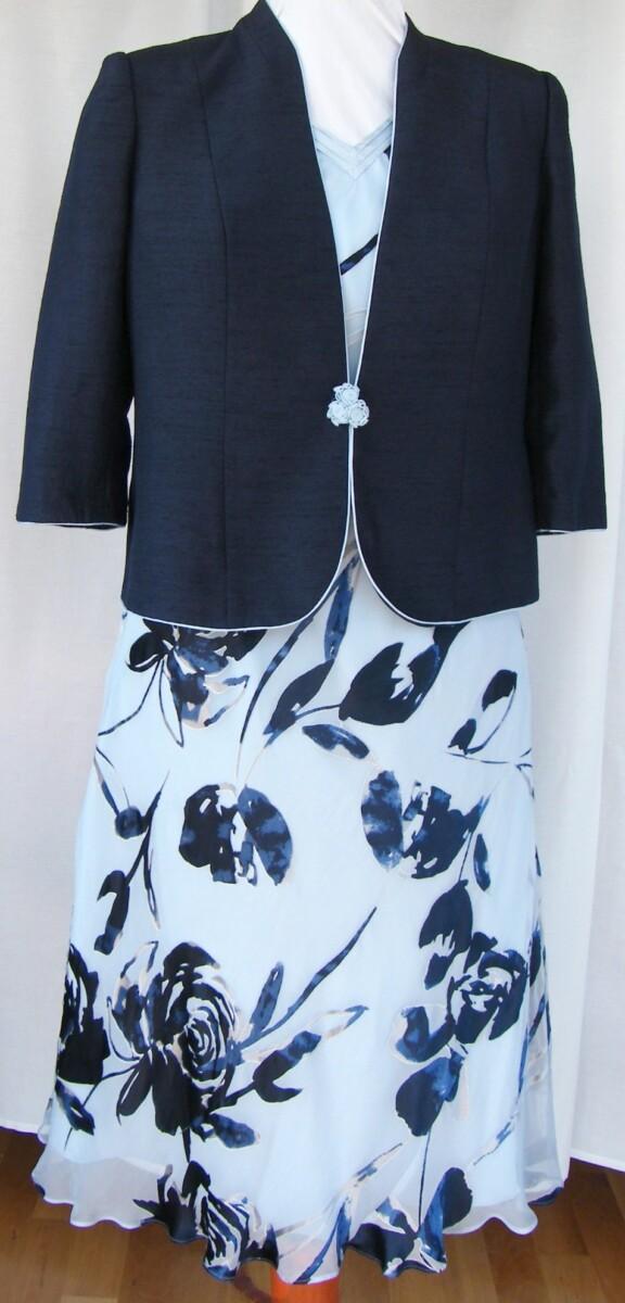 jacques vert MONIQUE RANGE POWDER BLUE SILK DEVORE DRESS NAVY ROSA GRANDE PRINT MONIQUE NAVY BLUE SHANTUNG JACKET