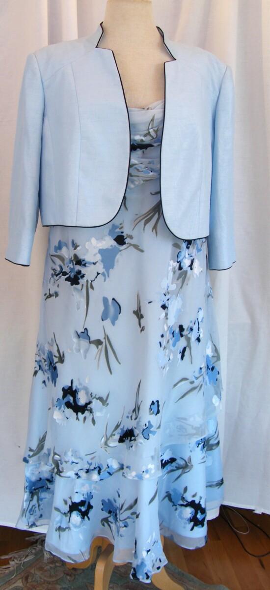 jacques vert MONIQUE RANGE POWDER BLUE SILK DEVORE DRESS & POWDER BLUE SHORT JACKET