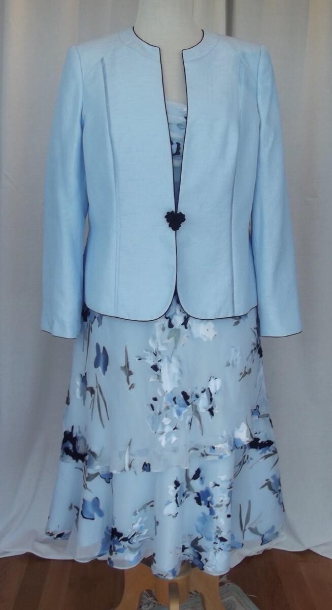 jacques vert MONIQUE RANGE POWDER BLUE SILK DEVORE DRESS & POWDER BLUE MOIRE SHANTUNG JACKET
