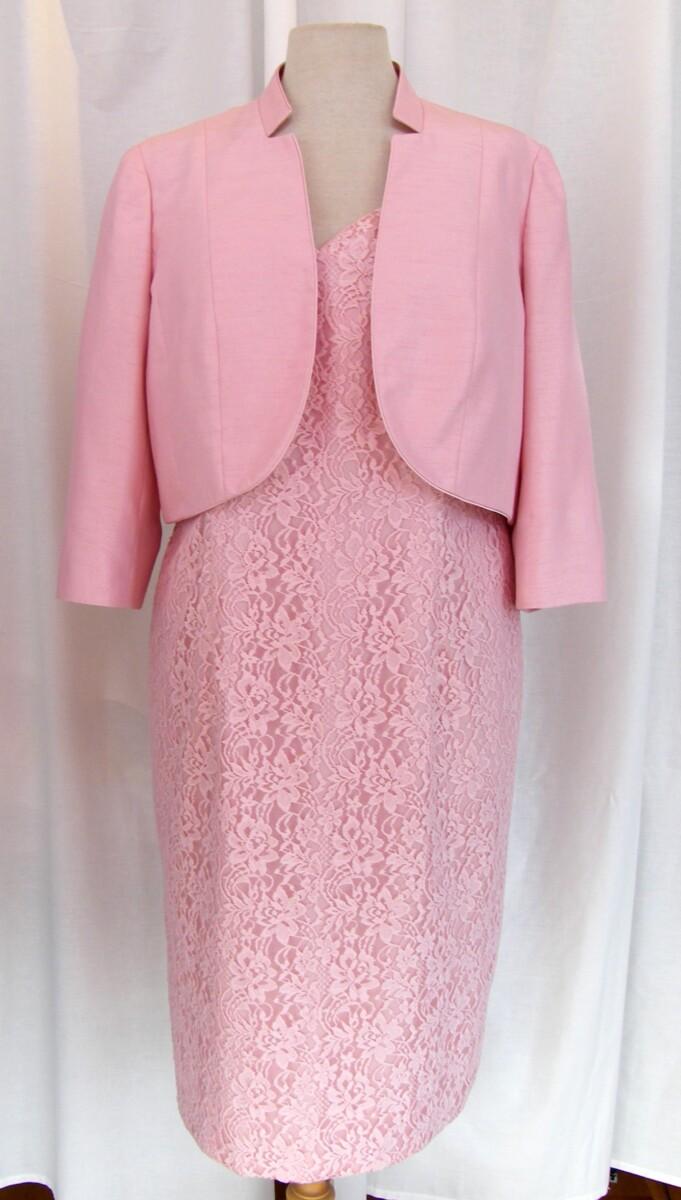 jacques vert MONIQUE RANGE SHELL PINK LACE SHIFT DRESS & SHELL PINK SHANTUNG NOTCH NECK SHORT JACKET