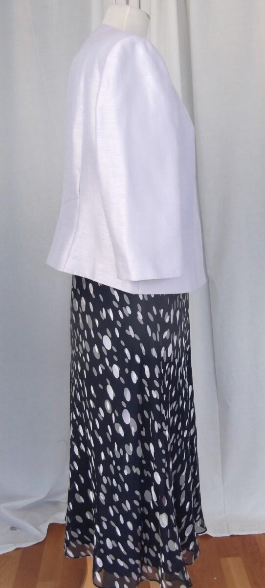 Jacques Vert NAVY 27% SILK DEVORE DRESS LILAC OVAL SPOT PATTERN MATCHING LILAC SHANTUNG JACKET