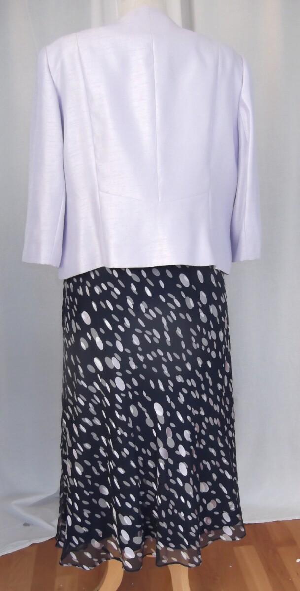 Jacques Vert NAVY 27% SILK DEVORE DRESS LILAC OVAL SPOT PATTERN MATCHING LILAC SHANTUNG JACKET