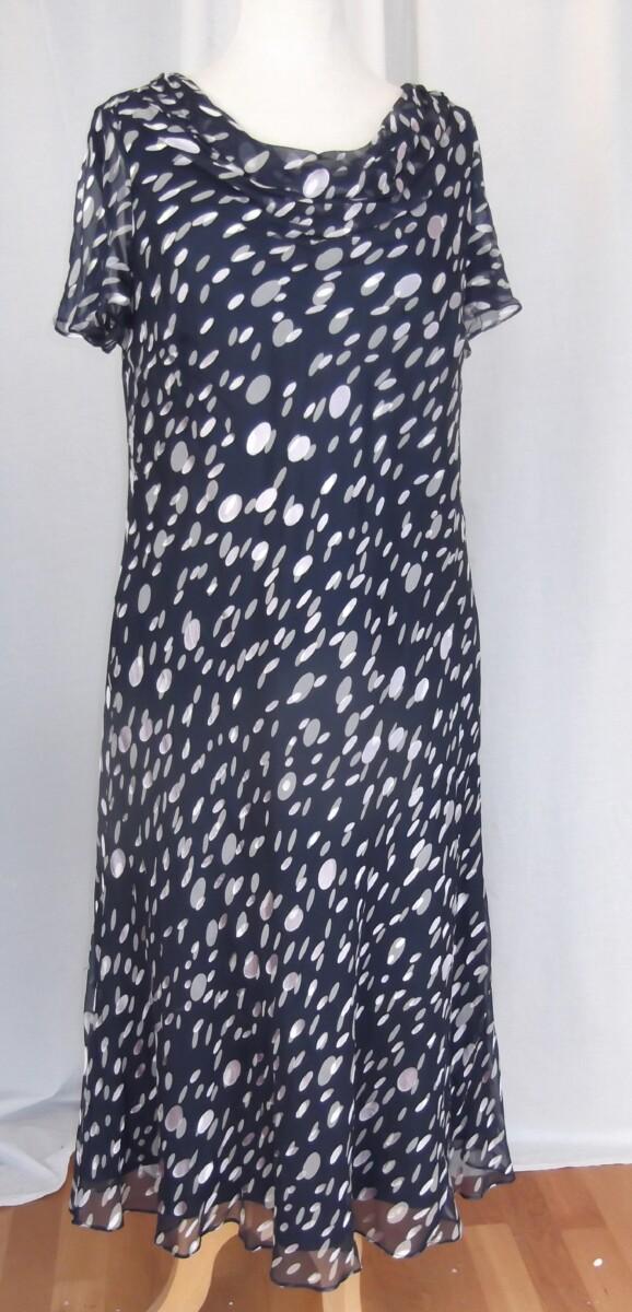 Jacques Vert NAVY 27% SILK DEVORE DRESS LILAC OVAL SPOT PATTERN MATCHING LILAC SHANTUNG JACKET