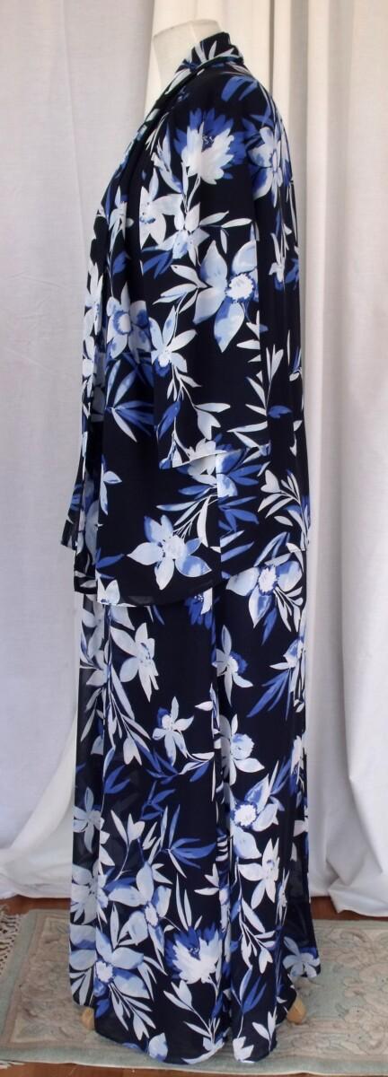 Jacques Vert NAVY CREPE CHIFFON MAXI DRESS TROPICAL PRINT & MATCHING CREPE CHIFFON JACKET