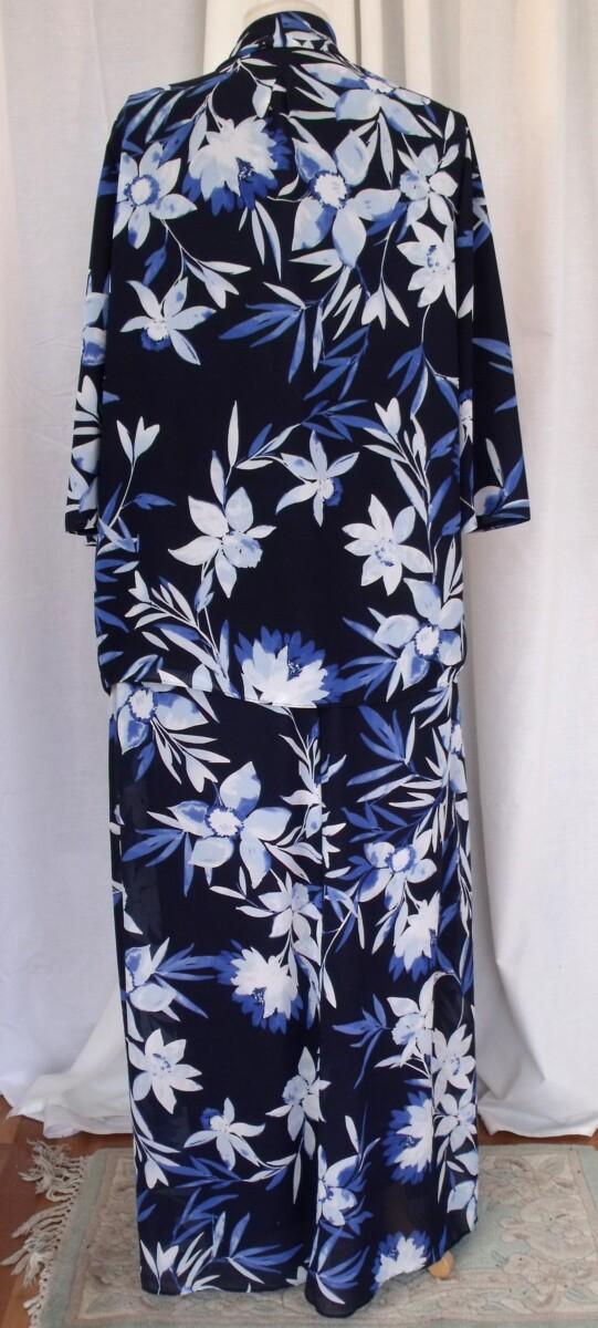 Jacques Vert NAVY CREPE CHIFFON MAXI DRESS TROPICAL PRINT & MATCHING CREPE CHIFFON JACKET