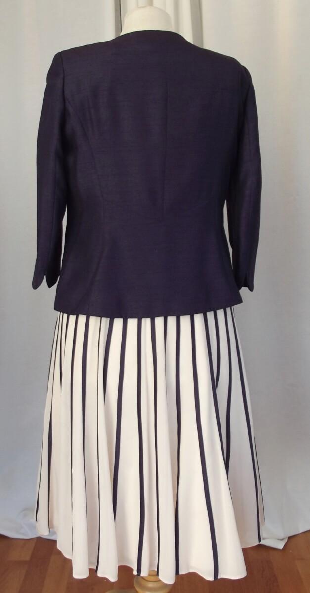 Jacques Vert NEW DAMSON RANGE IVORY CHIFFON DRESS VERTICAL BANDS OF PURPLE SILK RIBBONS & DAMSON PURPLE SHANTUNG JACKET