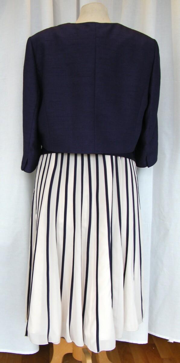 Jacques Vert NEW DAMSON RANGE IVORY CHIFFON DRESS VERTICAL BANDS OF PURPLE SILK RIBBONS & DAMSON PURPLE SHANTUNG SHORT JACKET