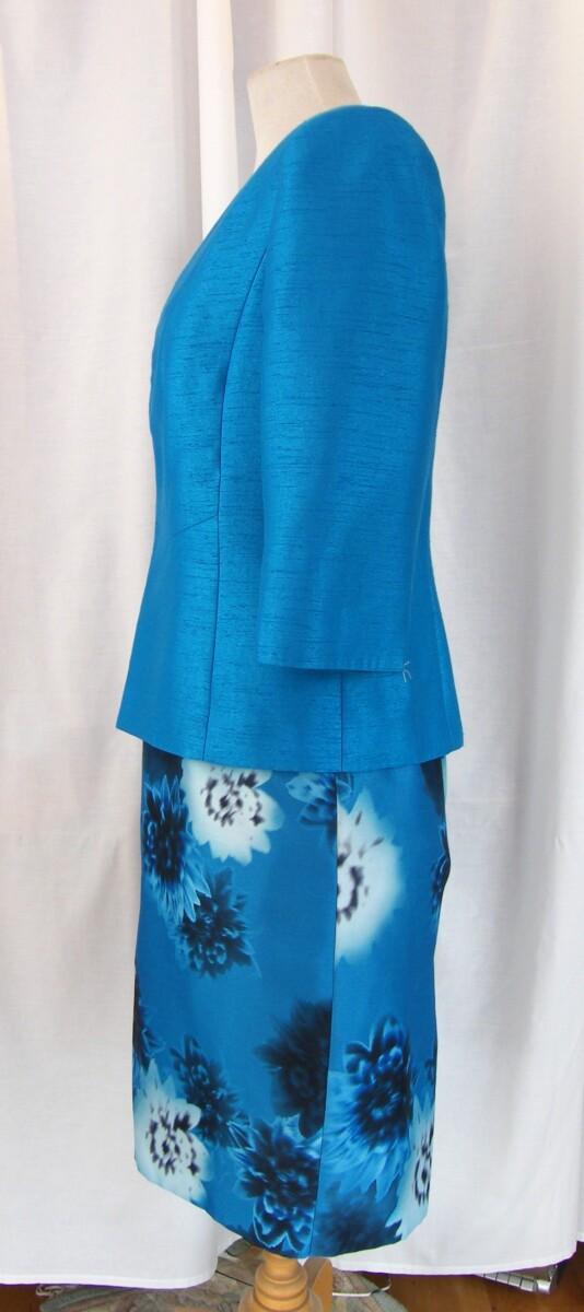 Jacques Vert OCEANA RANGE TURQUOISE SHANTUNG DRESS FLOWER HEAD PRINT & OCEANA TURQUOISE JACKET