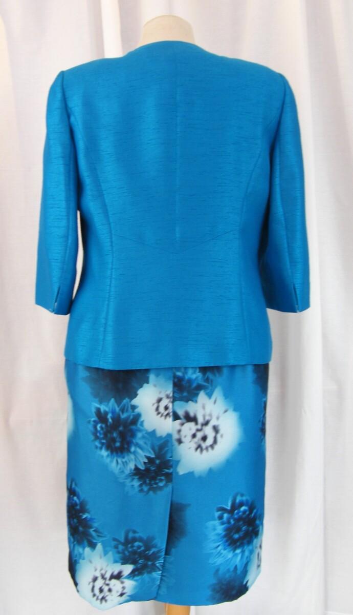 Jacques Vert OCEANA RANGE TURQUOISE SHANTUNG DRESS FLOWER HEAD PRINT & OCEANA TURQUOISE JACKET
