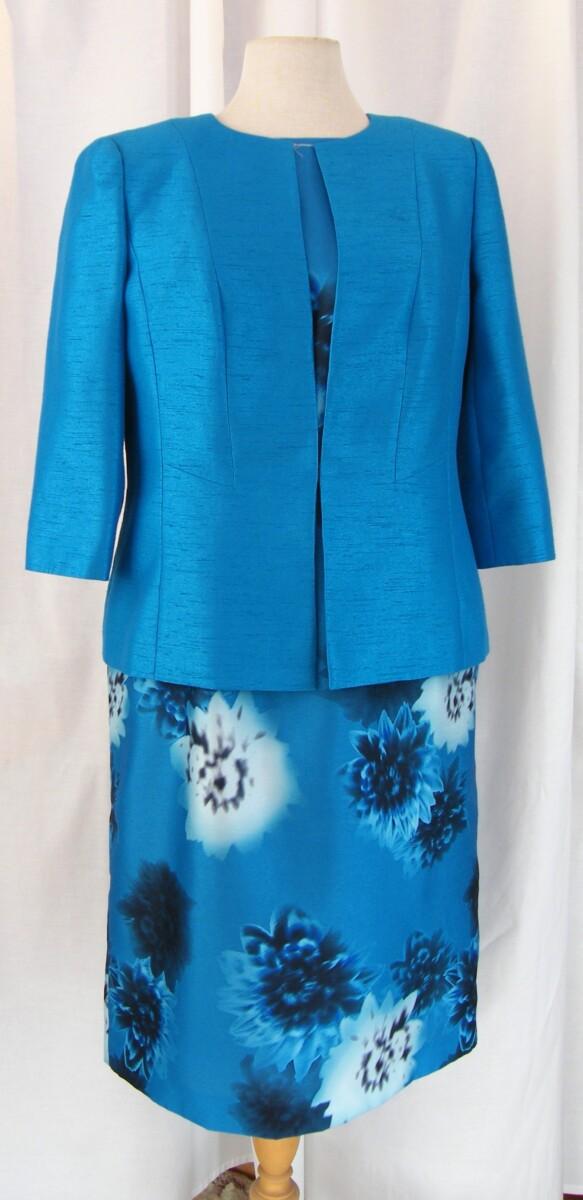 jacques vert OCEANA RANGE TURQUOISE SHANTUNG DRESS FLOWER HEAD PRINT & OCEANA TURQUOISE JACKET