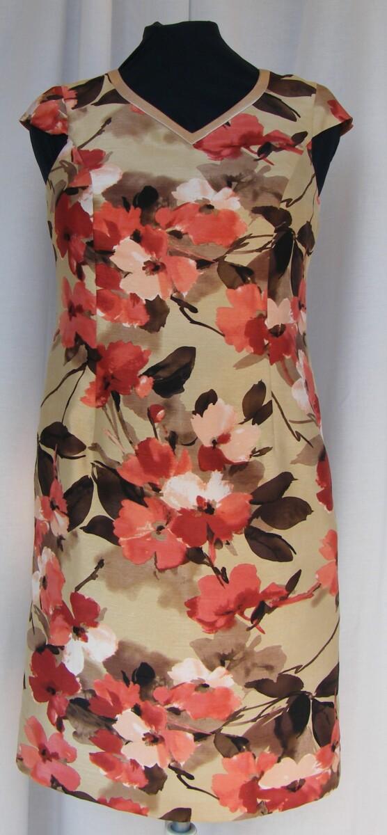 Jacques Vert OLD GOLD RANGE GOLD SHANTUNG SHIFT DRESS TERRACOTTA FLORAL PRINT MATCHING TERRACOTTA SHANTUNG JACKET