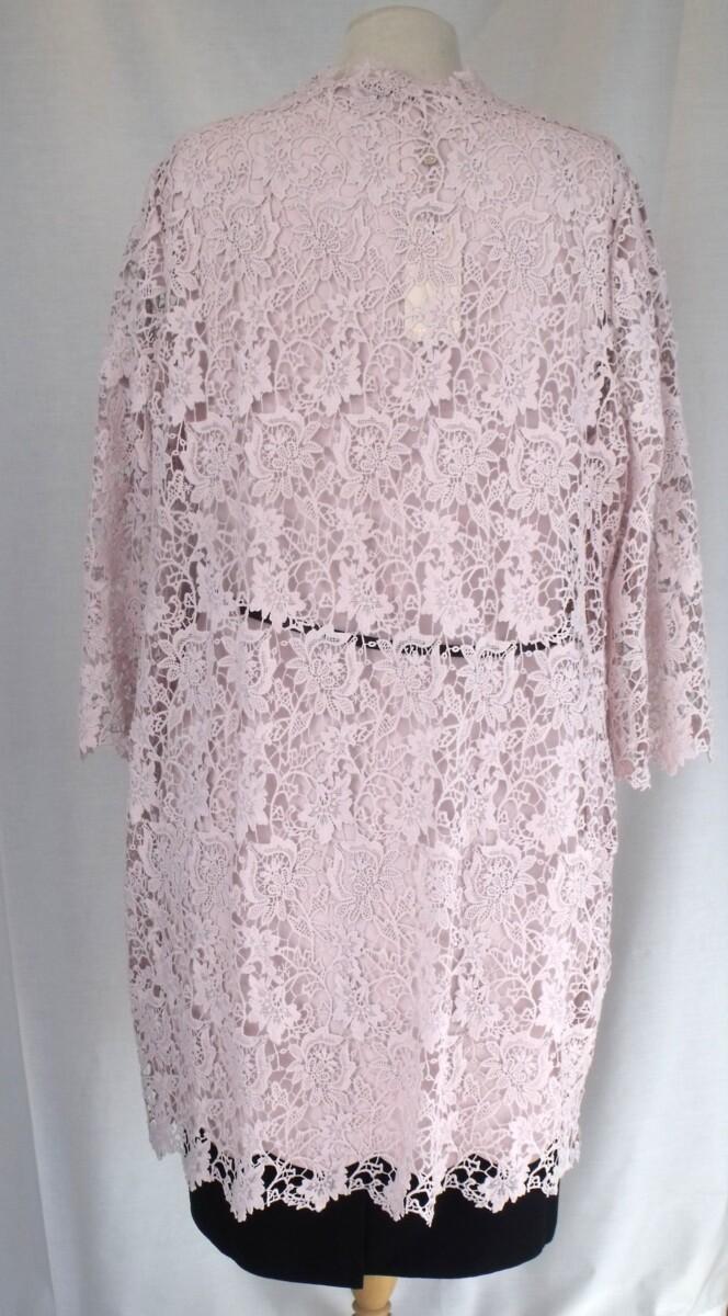 Jacques Vert PALE PINK CREPE SHIFT DRESS SCALLOPED EDGES BLACK CREPE HEM & WARM PINK LACE SHACKET