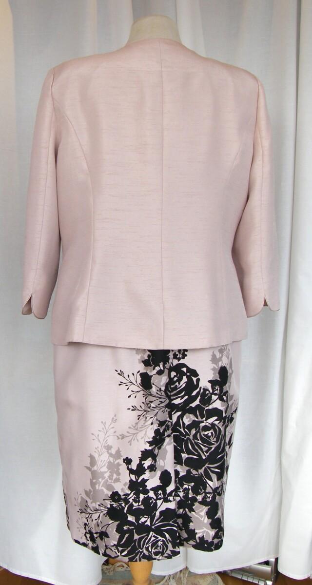 Jacques Vert PALE PINK SHANTUNG SHIFT DRESS BLACK SHADOW PLACEMENT PRINT MATCHING PINK SHANTUNG JACKET