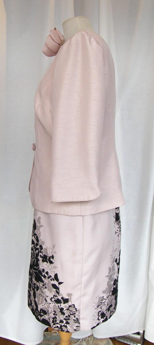 Jacques Vert PALE PINK SHANTUNG SHIFT DRESS BLACK SHADOW PLACEMENT PRINT MATCHING PINK SHANTUNG JACKET