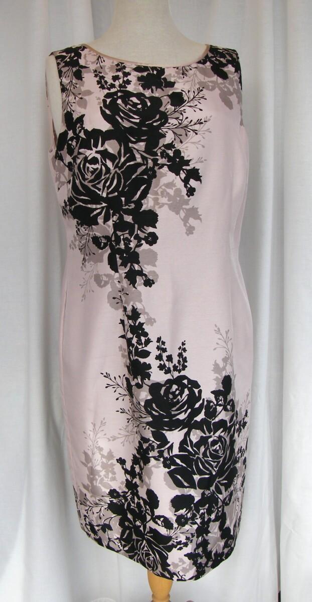 Jacques Vert PALE PINK SHANTUNG SHIFT DRESS BLACK SHADOW PLACEMENT PRINT MATCHING PINK SHANTUNG JACKET